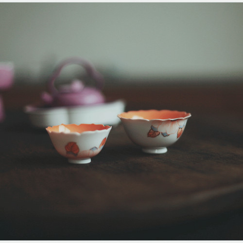 |勿念|《牡丹花》爱马仕橙如意主人杯 茶碗 个人杯 手绘茶杯