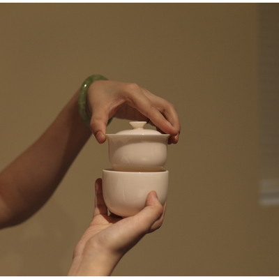 《定窑粉》袖珍盖碗 一碗一杯 纯色简约茶具 小号 迷你淡雅色