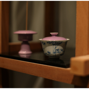 |勿念|《竹逸》无由盖碗 釉下彩 手绘 云霞紫 防烫出水好超级好用