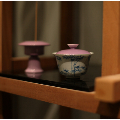 |勿念|《竹逸》无由盖碗 釉下彩 手绘 云霞紫 防烫出水好超级好用