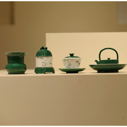 |竹叶绿|手绘竹逸三才盖碗釉下彩 中式家居摆件家具香炉焚香 香道