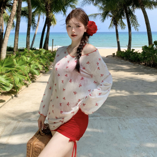 高级感泳衣女2025新款 微胖女孩分体三件套海边度假风纯欲绝美 大码