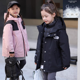 韩国童装儿童工装冲锋衣羽绒服男童女童三合一加厚白鸭绒保暖外套