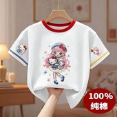 明线T恤夏季 打底衫 可爱印花纯棉卡通休闲上衣潮 女童新款 2026短袖