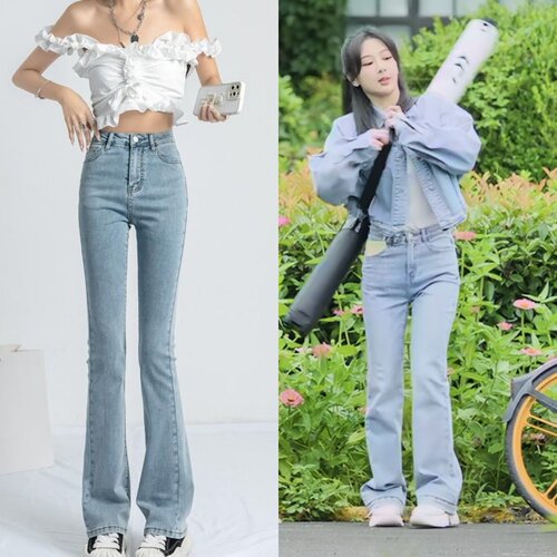 麦承欢记杨紫同款微喇牛仔裤女小个子弹力高腰修身显瘦拖地马蹄裤