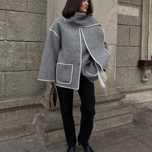 滤镜苏橙橙李兰迪同款秋冬新款时尚毛呢外套加厚宽松休闲外套女