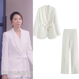 新闻女王王敏奕佘诗曼同款春秋欧美时尚休闲西装外套阔腿长裤套装