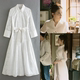 刺绣迷笛长款 欧美风白色长袖 连衣裙女 故事黄亦玫刘亦菲同款 玫瑰