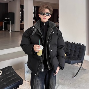 冬至江成屹黄景瑜同款牛仔拼接羽绒棉服假两件棉衣宽松面包服外套