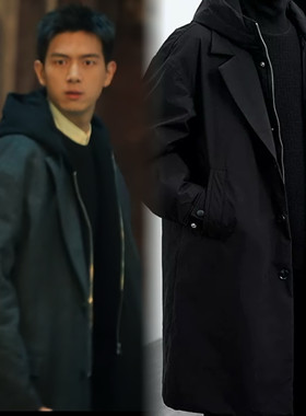 春色寄情人陈麦冬李现同款大衣男外套假两件连帽中长款风衣派克服