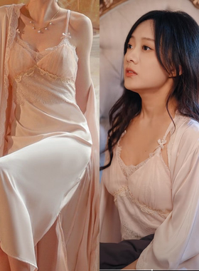 京婚浓瘾侯呈玥方以珀同款睡衣冰丝睡袍吊带睡裙春秋感长款纯欲风