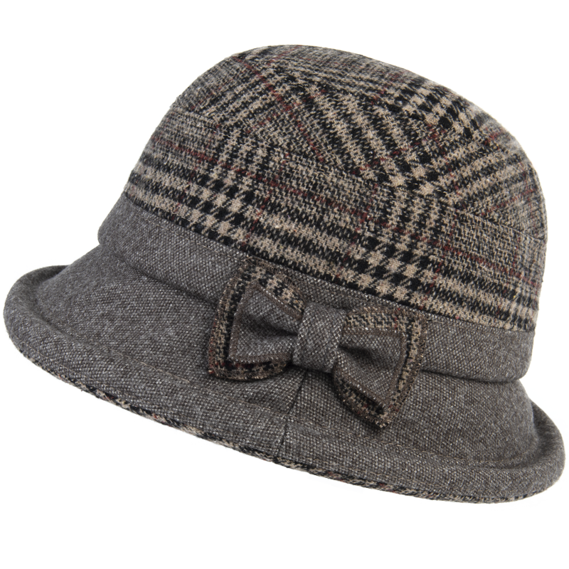 冬季中老年人帽子女士加厚毛呢妈妈盆帽春秋奶奶礼帽格纹潮渔夫帽