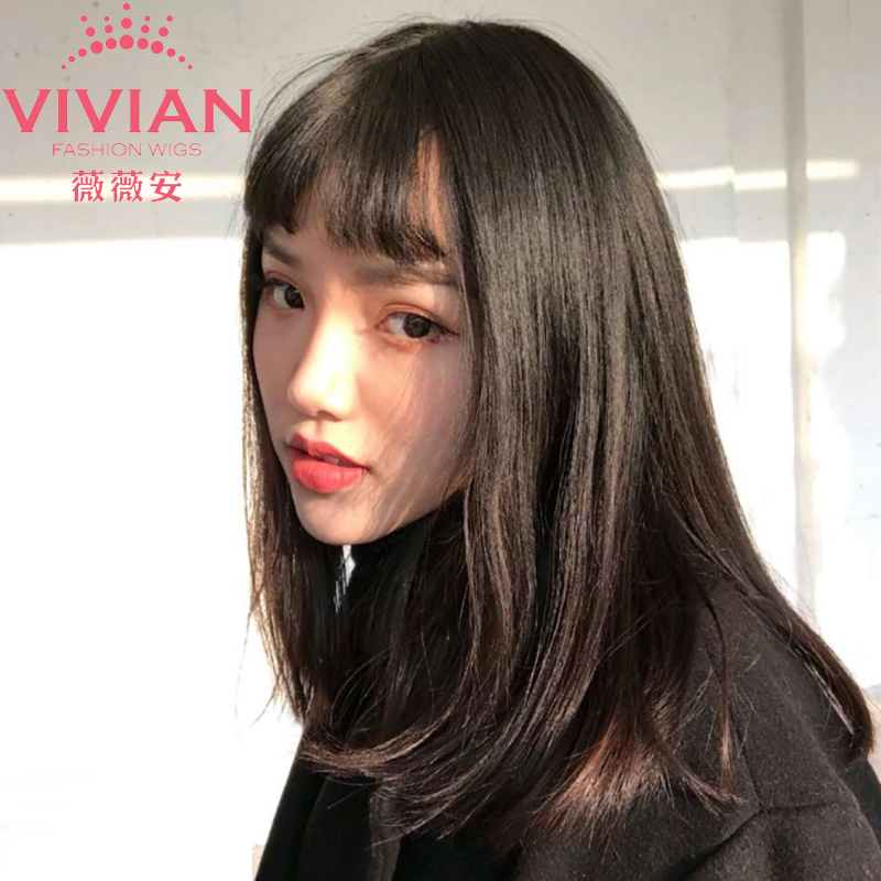 薇薇安假發女中長發狗啃劉海內扣卷發長直發自然修臉假發套VZ171