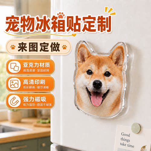 宠物冰箱贴定制萌宠照片diy定做小狗狗猫咪头像亚克力磁吸片设计