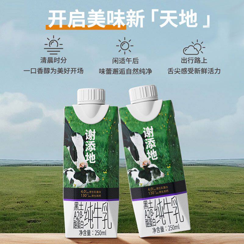 辉山谢添地250ml*9盒4.0g黑土A2β酪蛋白纯牛乳纯奶早餐散装 - 实物图
