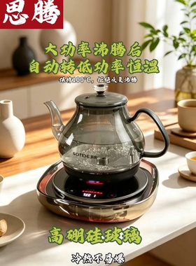 思腾电热水壶2026年新款家用水晶壶底部上水玻璃烧水泡茶专用
