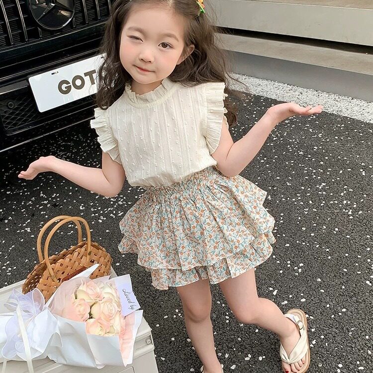 女童套装夏季新款儿童夏装女宝宝洋气薄款时髦儿童裙子两件套