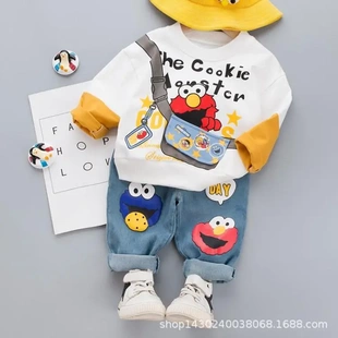 春秋小童卡通假芝麻街运动卫衣套装宝宝幼儿宽松时尚两件套男童