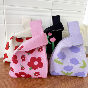 包包女韩版 小众设计可爱卡通针织手提手拎包学生出街大容量腋下包