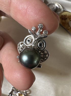 vintage中古首饰黑珍珠纯银项链