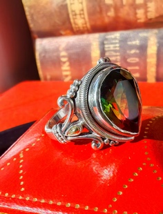 18k纯金珠镶嵌三色宝石925纯银精工戒指环中古首饰古着vintage