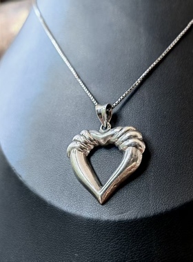 意大利工艺中古珠宝首饰925纯银爱心吊坠项链西洋银器古着饰品