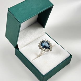 蓝水晶宝石镶钻戒指圈口15号西洋古董银器中古首饰古着vintage