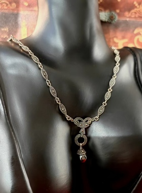 美国ArtDeco时期宝石马克赛工艺925纯银项链圆珠吊坠中古首饰古着