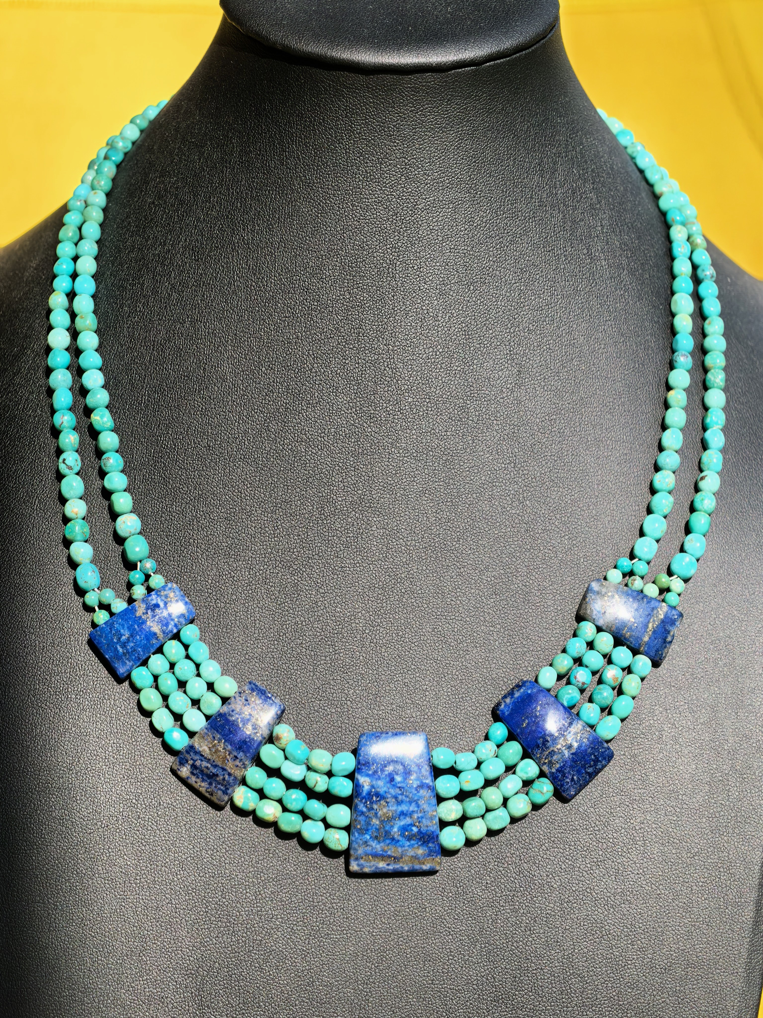 美国 金星至尊 帝王绿爆老松石 多股编织款 925老银项链 带延长链