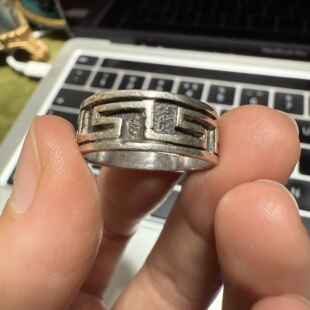 西洋古董银器vintage中古首饰海外回流回纹浮雕纯银戒指