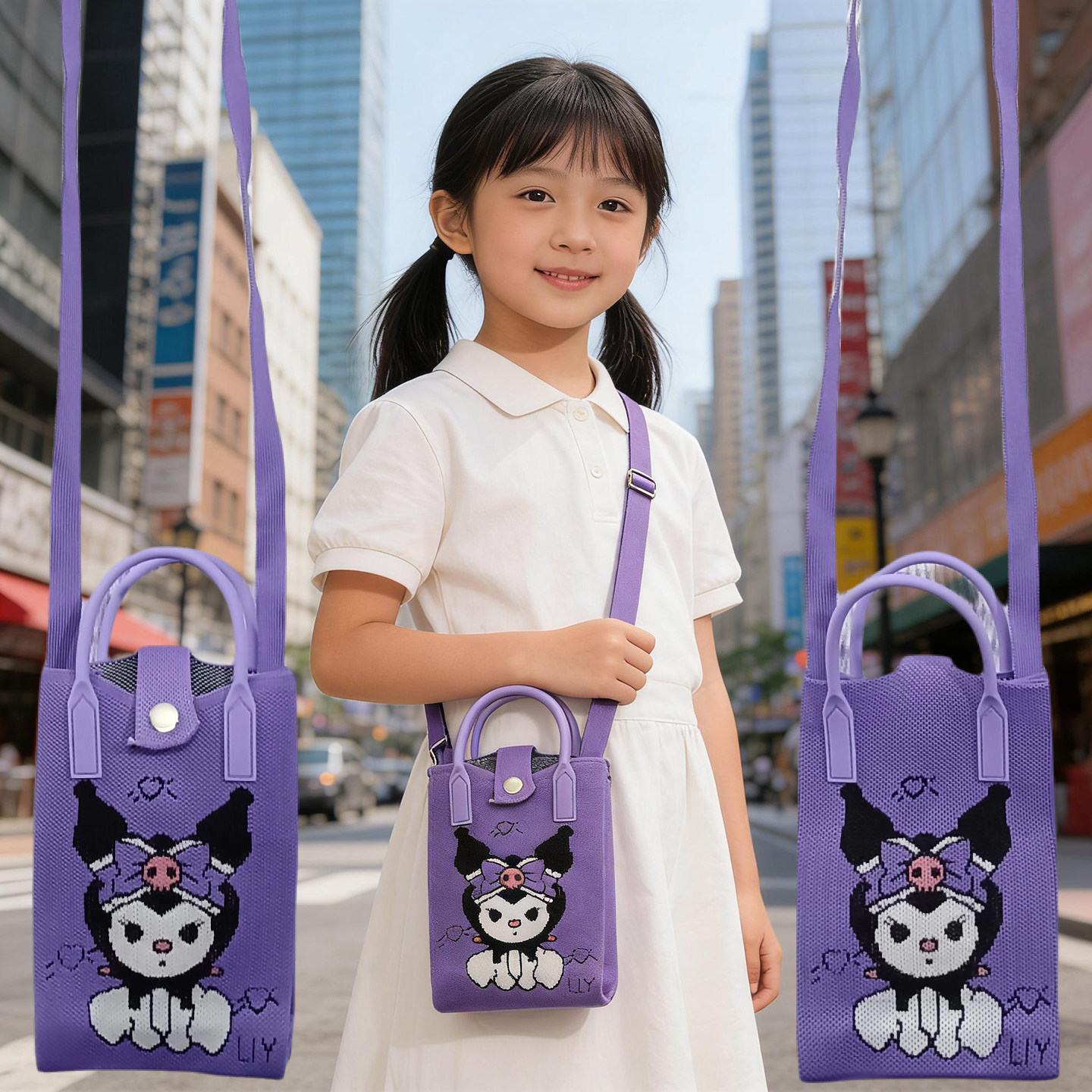 库洛米美乐蒂玉桂狗手机包精致机绣针织斜挎两用包日系可爱 ins风