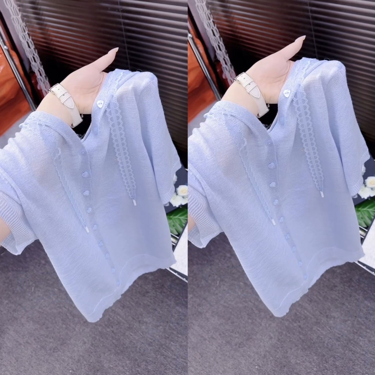 韩版连帽蕾丝拼接凉感冰丝针织衫女防晒开衫短袖2026夏季新款T恤
