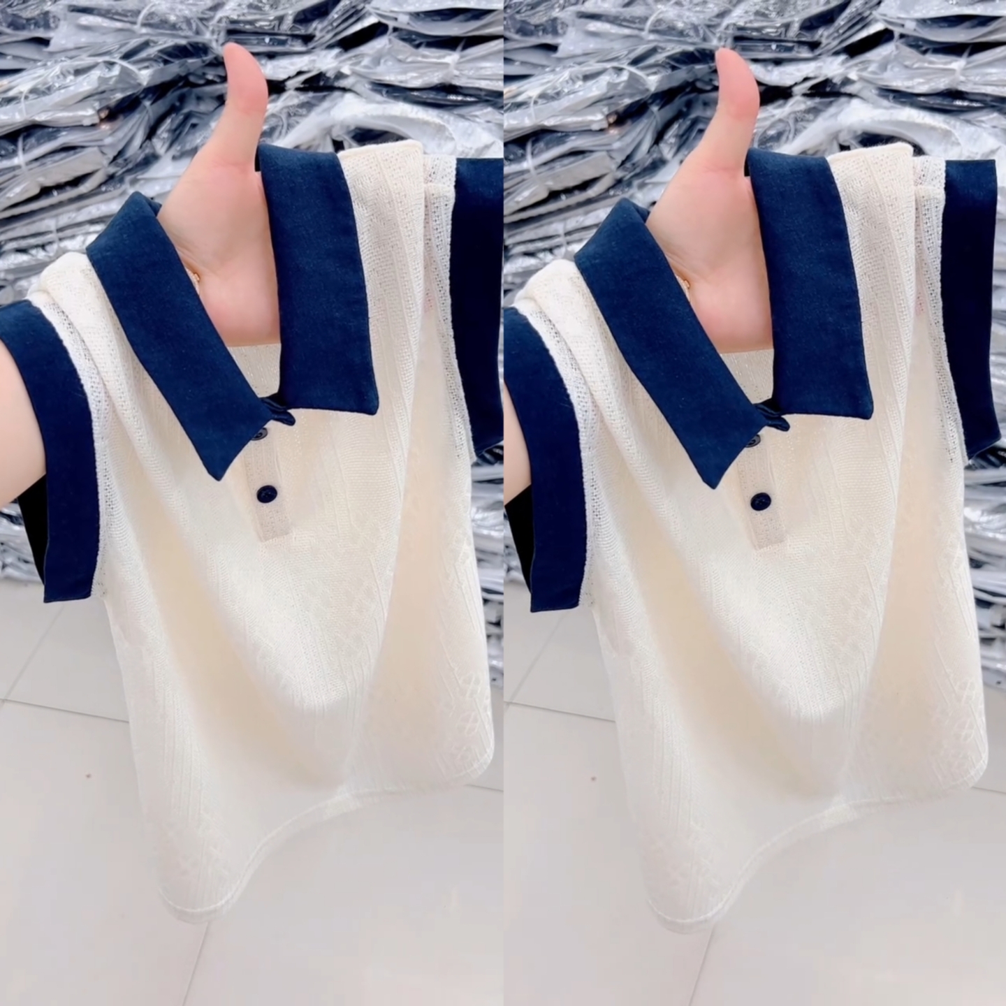 翻领撞色针织衫显瘦短款T恤背心女宽松休闲打底衫夏季薄款上衣潮