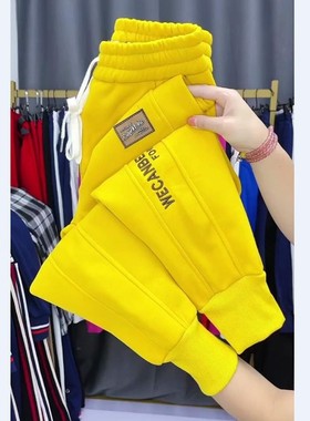 欧货字母刺绣休闲卫裤女高腰百搭加绒束脚哈伦裤2025年秋季女裤子