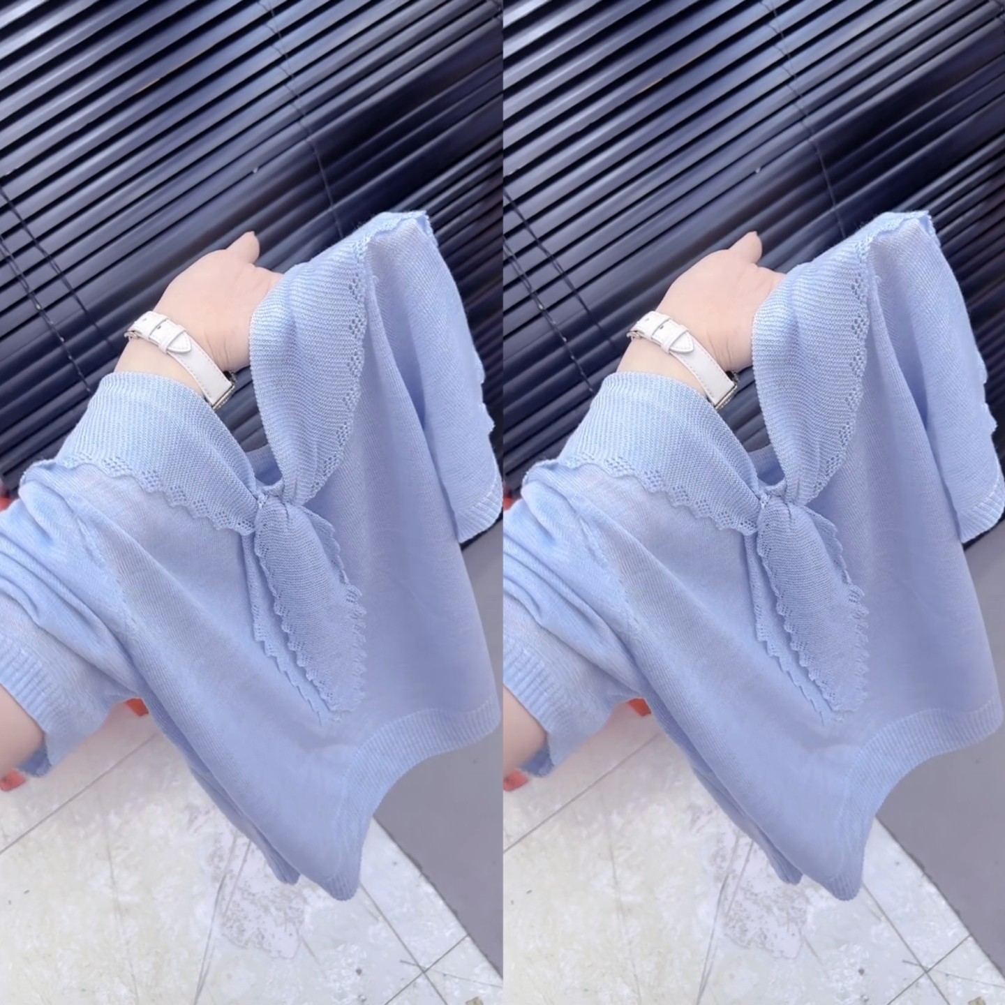 夏季韩版圆领系带冰丝针织衫短袖T恤女宽松显瘦百搭披肩上衣潮