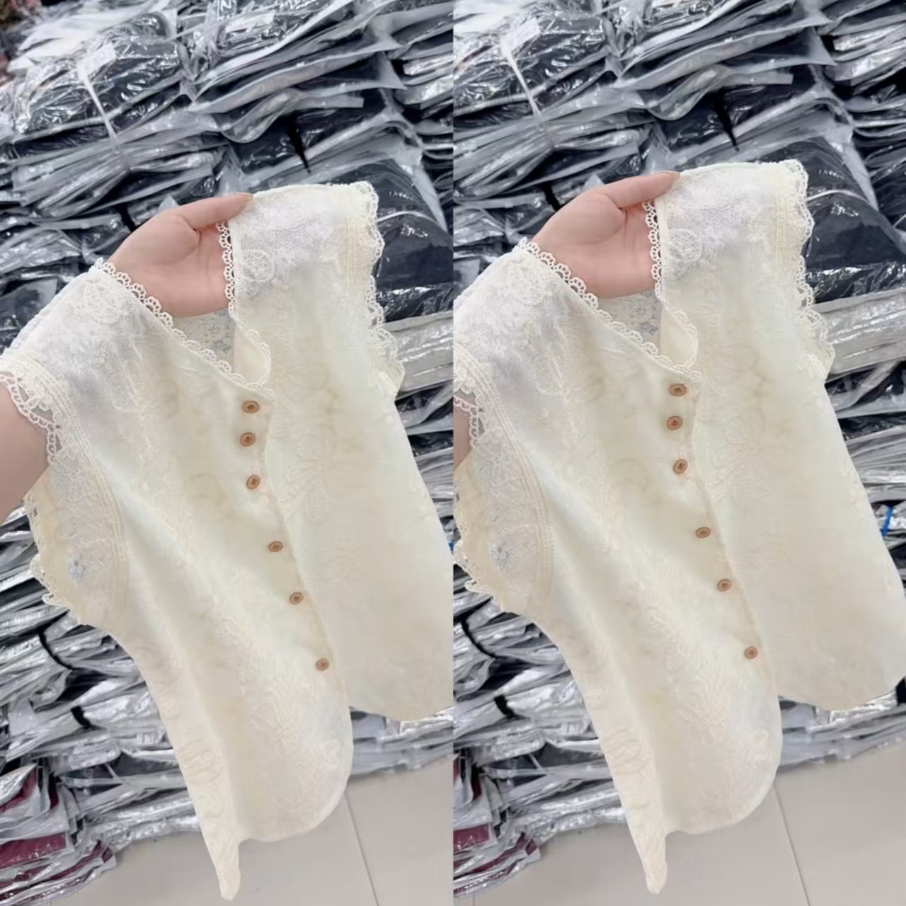 新款女气质无袖衬衫刺绣蕾丝拼接镂空花边背心高级感上衣2025年夏