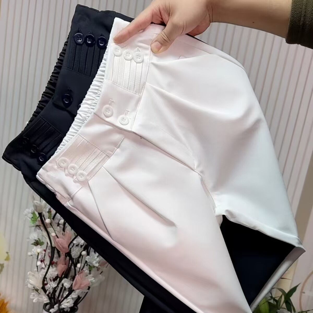 显瘦弹力高腰垂感小西裤女