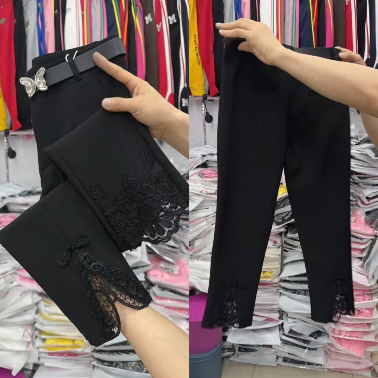 黑色高腰显瘦弹力八分烟管裤女