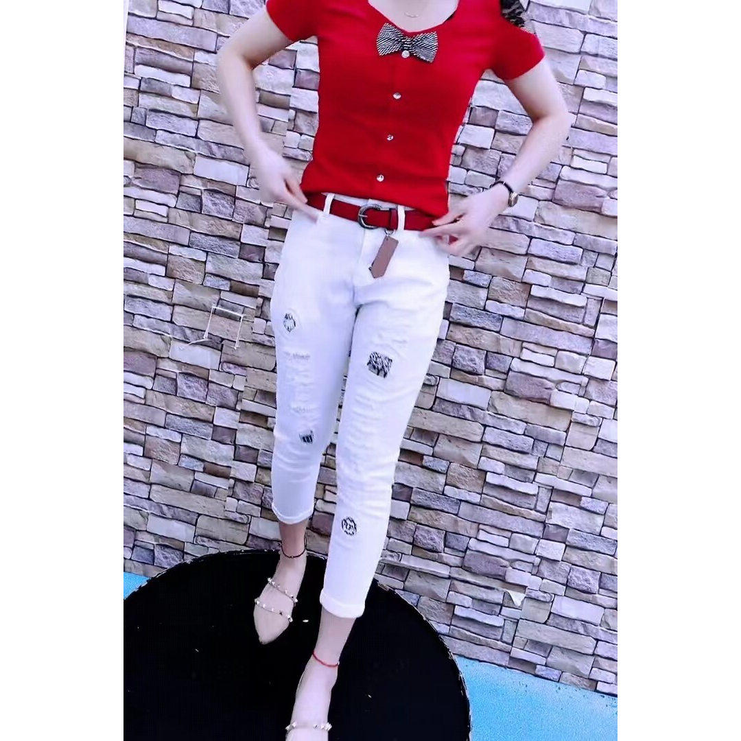 显瘦破洞牛仔裤女高腰纯色小脚裤百搭弹力乞丐九分小脚裤2026秋季