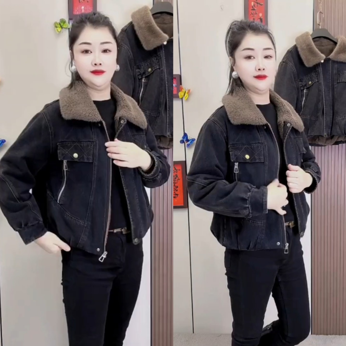 冬季女加绒牛仔短外套显瘦保暖