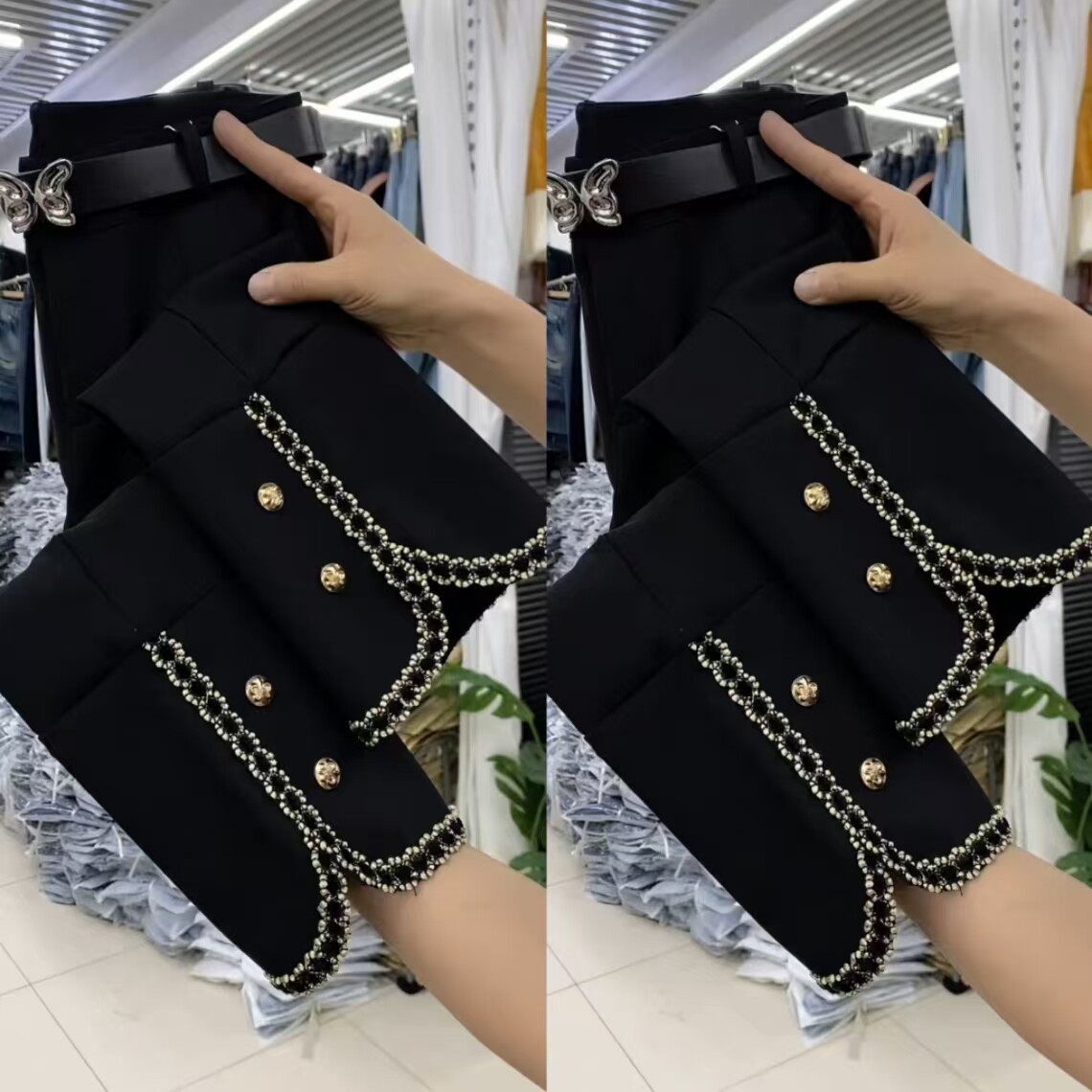 黑色高腰显瘦开叉微喇休闲裤女