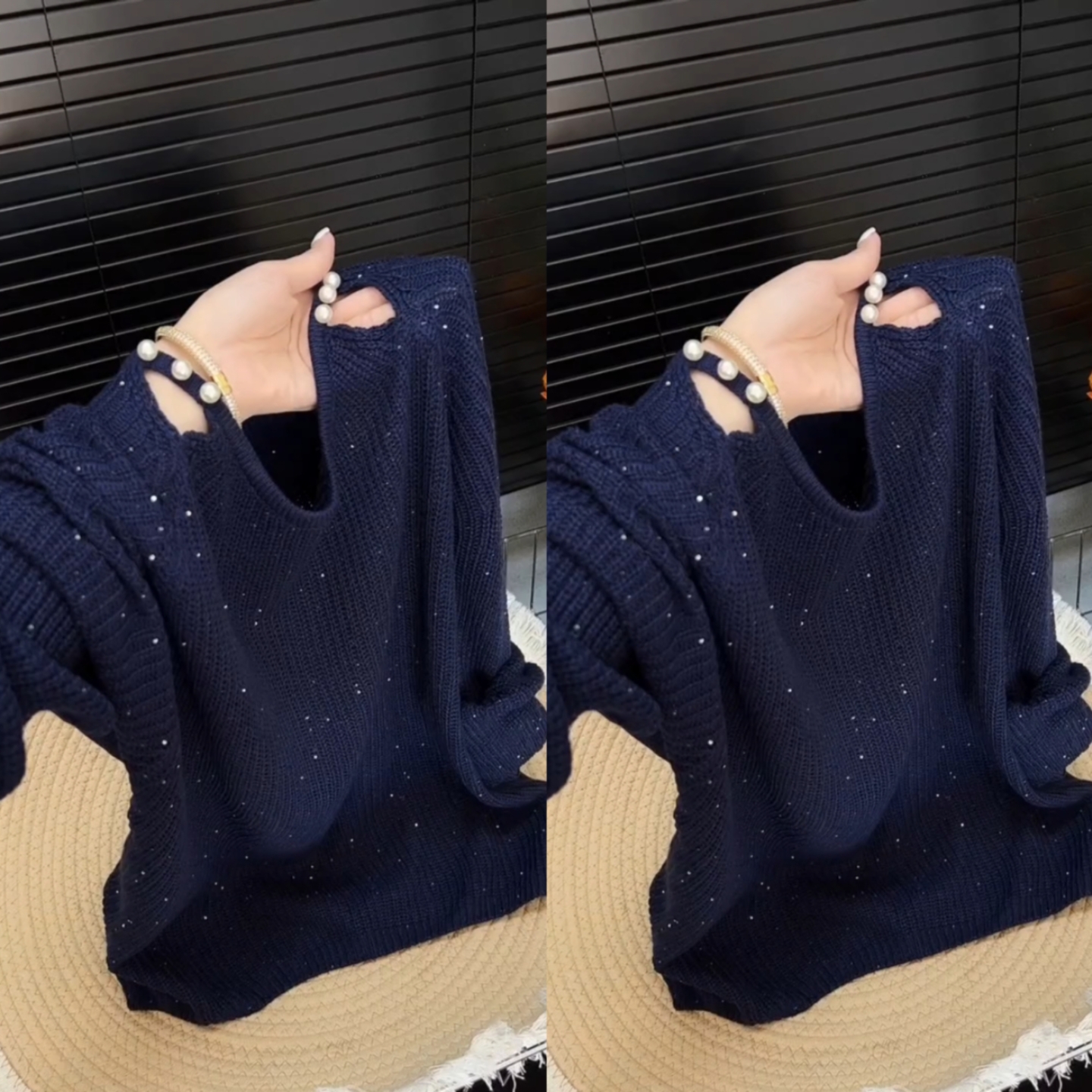 肩珠针织衫洋气宽松亮片显瘦上衣