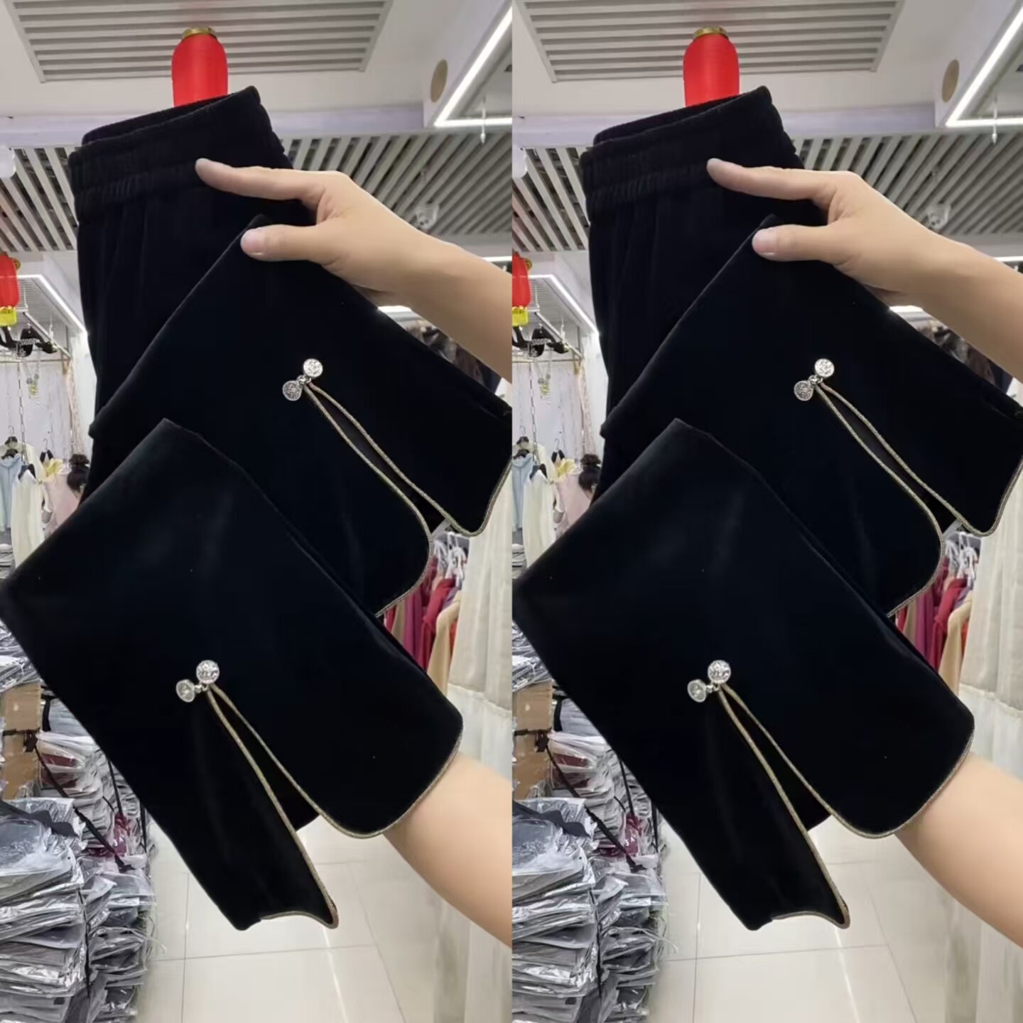 高腰丝绒微喇开叉显瘦九分女裤