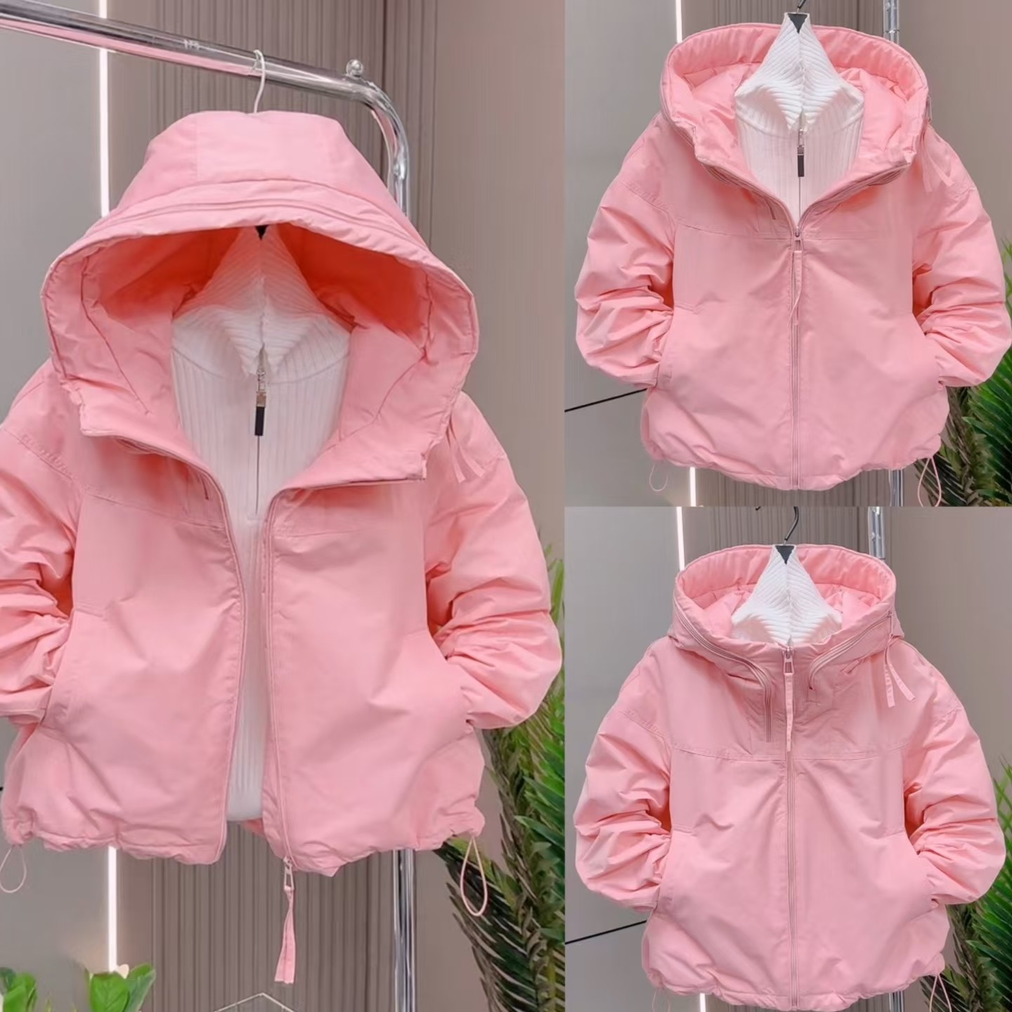 糖果色连帽减龄棉服外套女宽松休闲拉链棉衣粉色通勤26年新款上衣