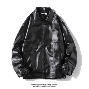 秋装潮流宽松皮衣男士机车服青年皮夹克PU皮外套PY01P95控128图片