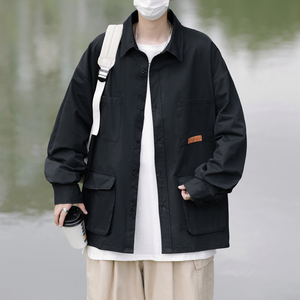 2025秋装cityboy纯棉衬衫工装长袖衬衣男 C307P55 黑,男装衬衫,电商C323