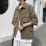 2025夏装多口袋工装短袖衬衫男宽松休闲衬衣C300P40，男装T恤，电商C323
