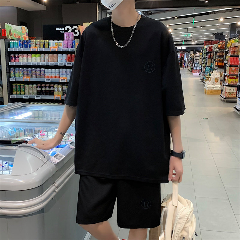 夏装字母刺绣运动休闲套装青少年短袖t恤短裤两件套TZ29P65,男装牛仔裤,电商C323