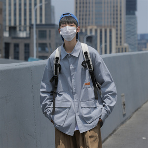 2025秋装纯棉衬衫男装工装长袖衬衣 C307P55  灰图片