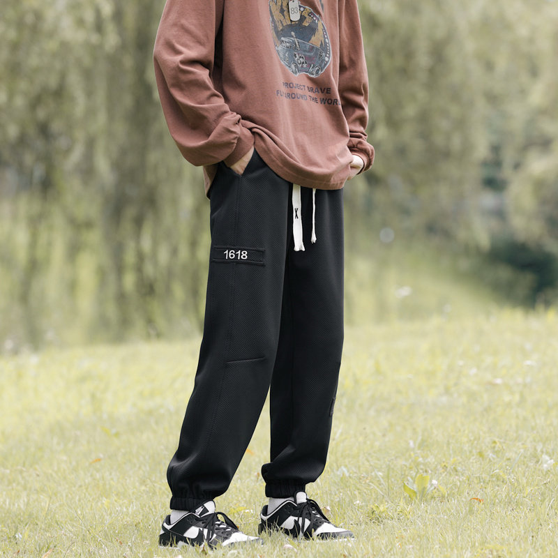 2025秋装刺绣休闲裤男宽松收脚卫裤运动裤AK37P55深灰户外,男装休闲裤,电商C323